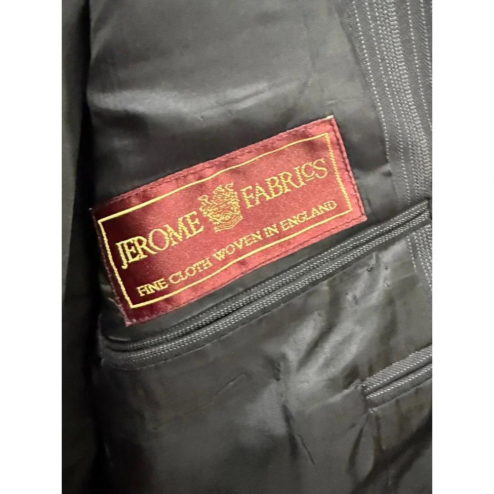 Jerome Fabrics Custom Tailored Pinstripe Blazer Grey Woven in England 3-Button